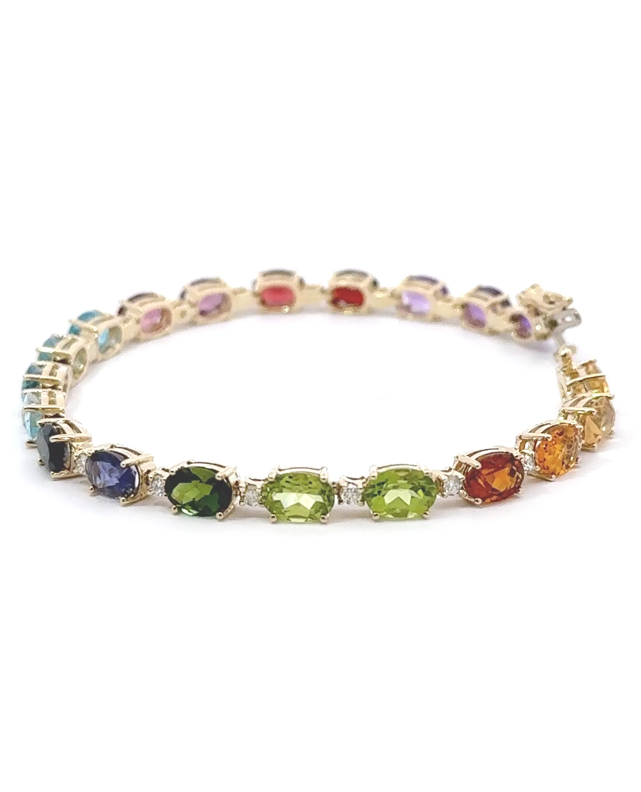 14K Yellow Gold Rainbow Bracelet with Semiprecious Stones