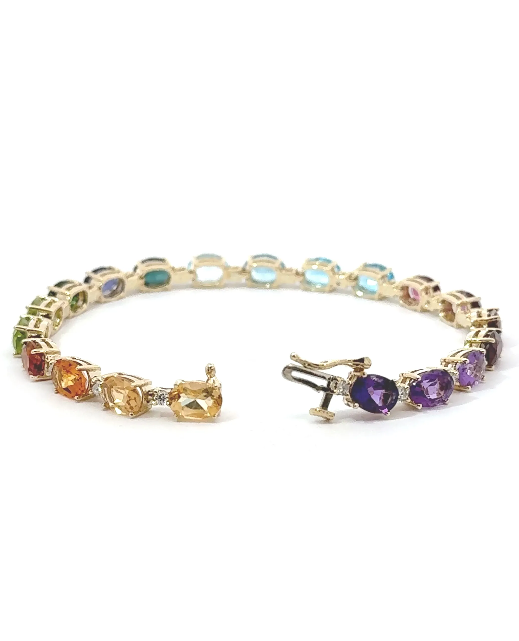 14K Yellow Gold Rainbow Bracelet with Semiprecious Stones