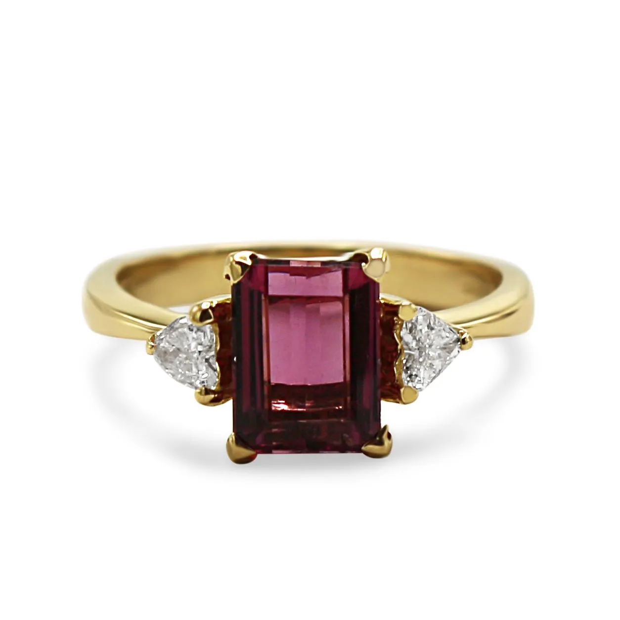 18ct Pink Tourmaline & Heart Diamond Trilogy Ring