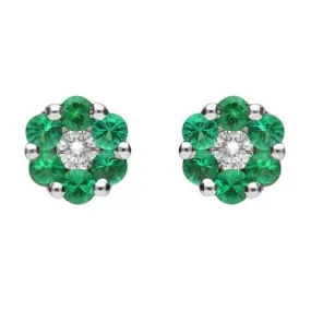 18ct White Gold 0.33ct Emerald Diamond Cluster Stud Earrings D