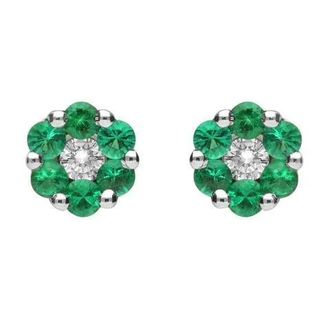 18ct White Gold 0.33ct Emerald Diamond Cluster Stud Earrings D