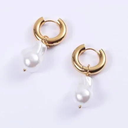 18K Gold-Filled Baroque Pearl Huggie Earrings