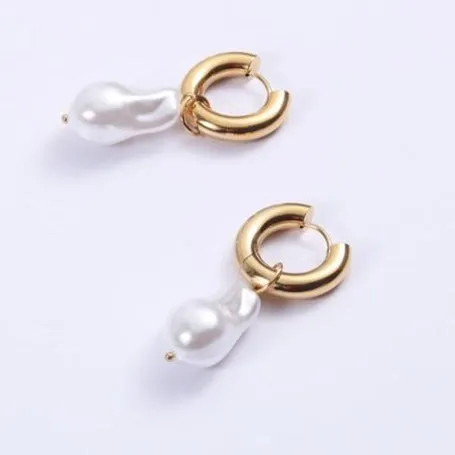 18K Gold-Filled Baroque Pearl Huggie Earrings