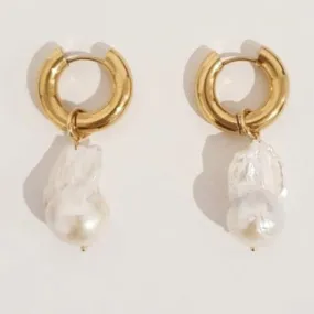 18K Gold-Filled Baroque Pearl Huggie Earrings