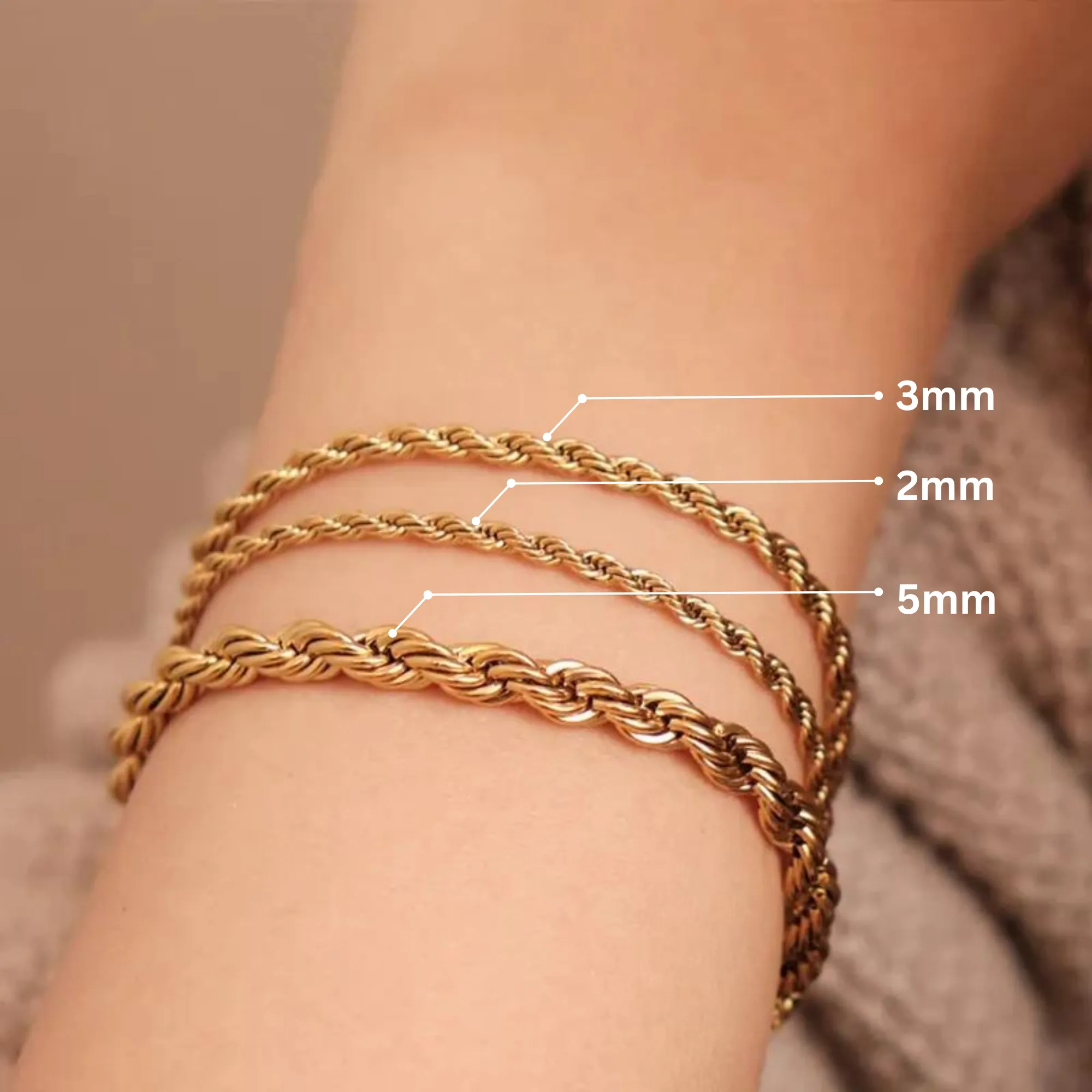 18k Gold-Filled Twisted Rope Chain Bracelets