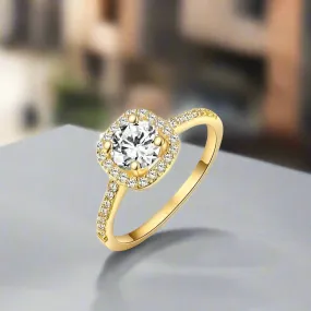 18K Gold Plated Bella Vita Halo 2 CT Round Austrian Crystal Ring for Woman