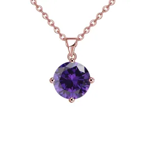 18K Rose Gold 4 Carat Created Amethyst Round Stud Necklace Plated 18 inch