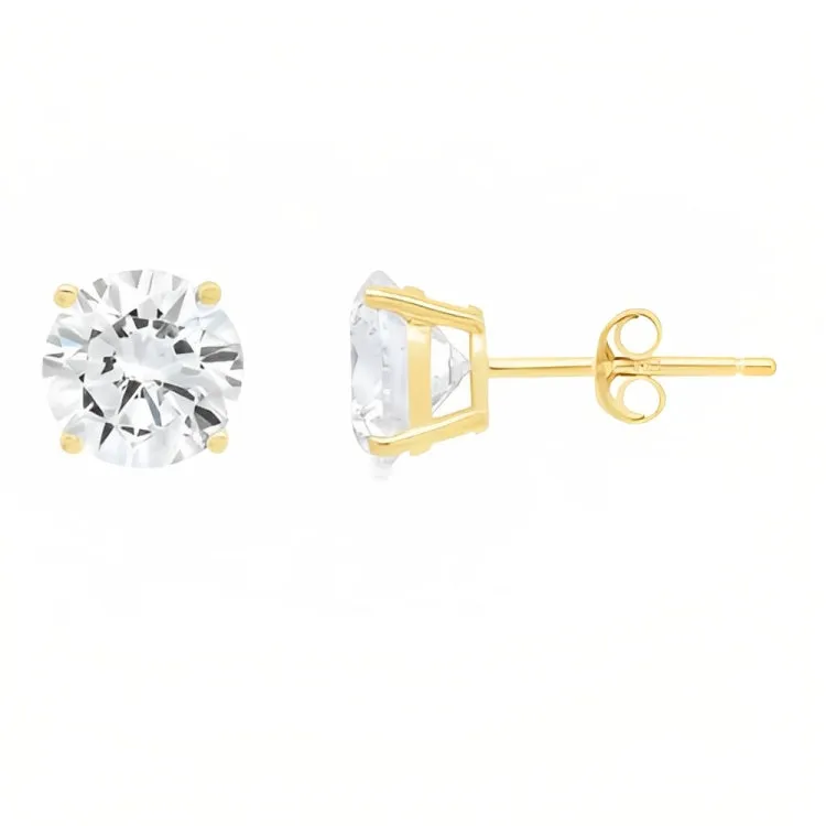 18k Yellow Gold 2 Pair Moissanite Round & Princess Cut Stud Earrings Plated 4mm By Paris Jewelry