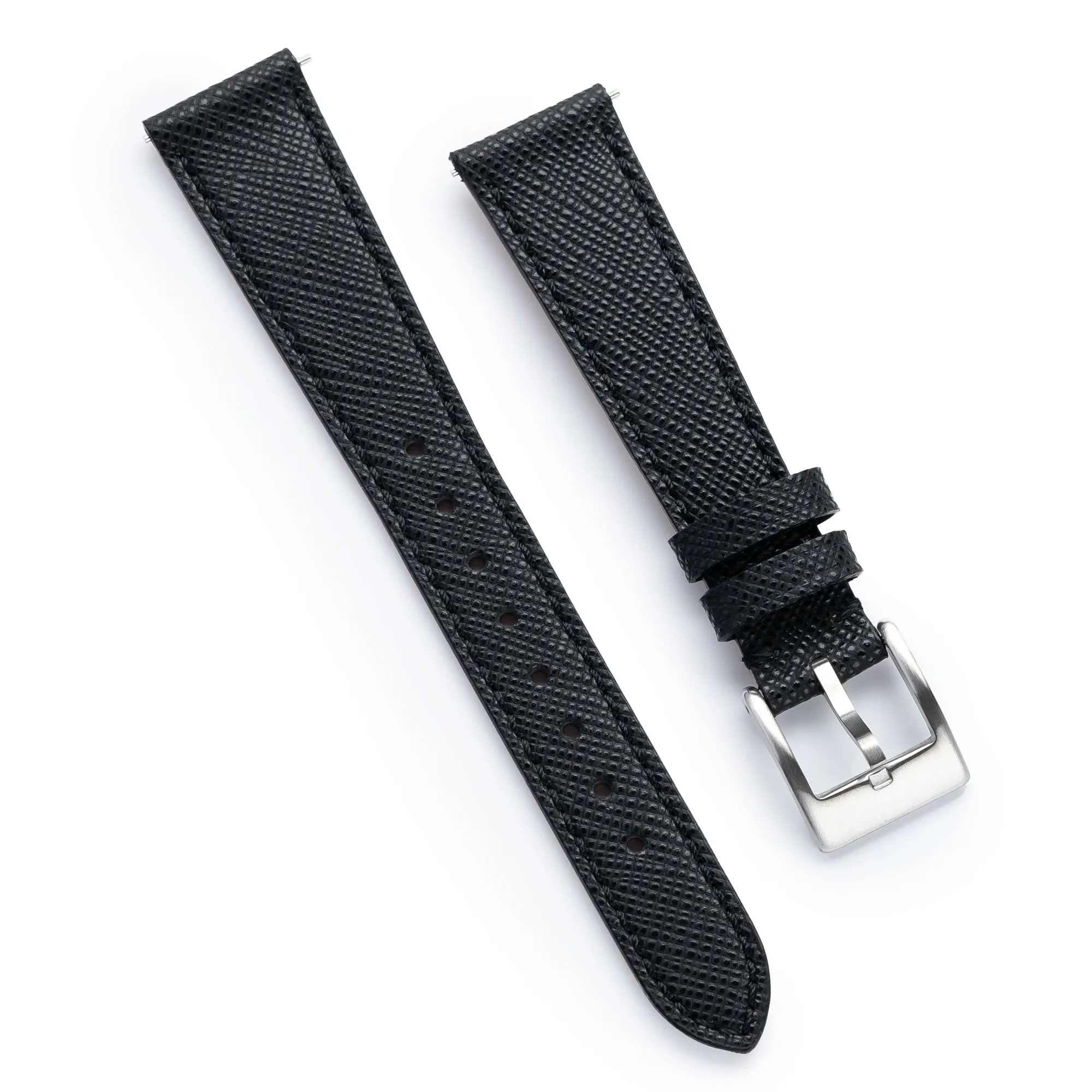 18mm 20mm 22mm Quick Release Tapered Saffiano Leather Watch Strap - Black