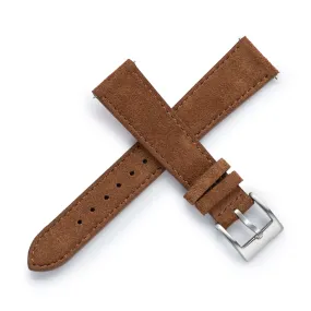 18mm 20mm 22mm Quick Release Tapered Suede Leather Watch Strap - Brown