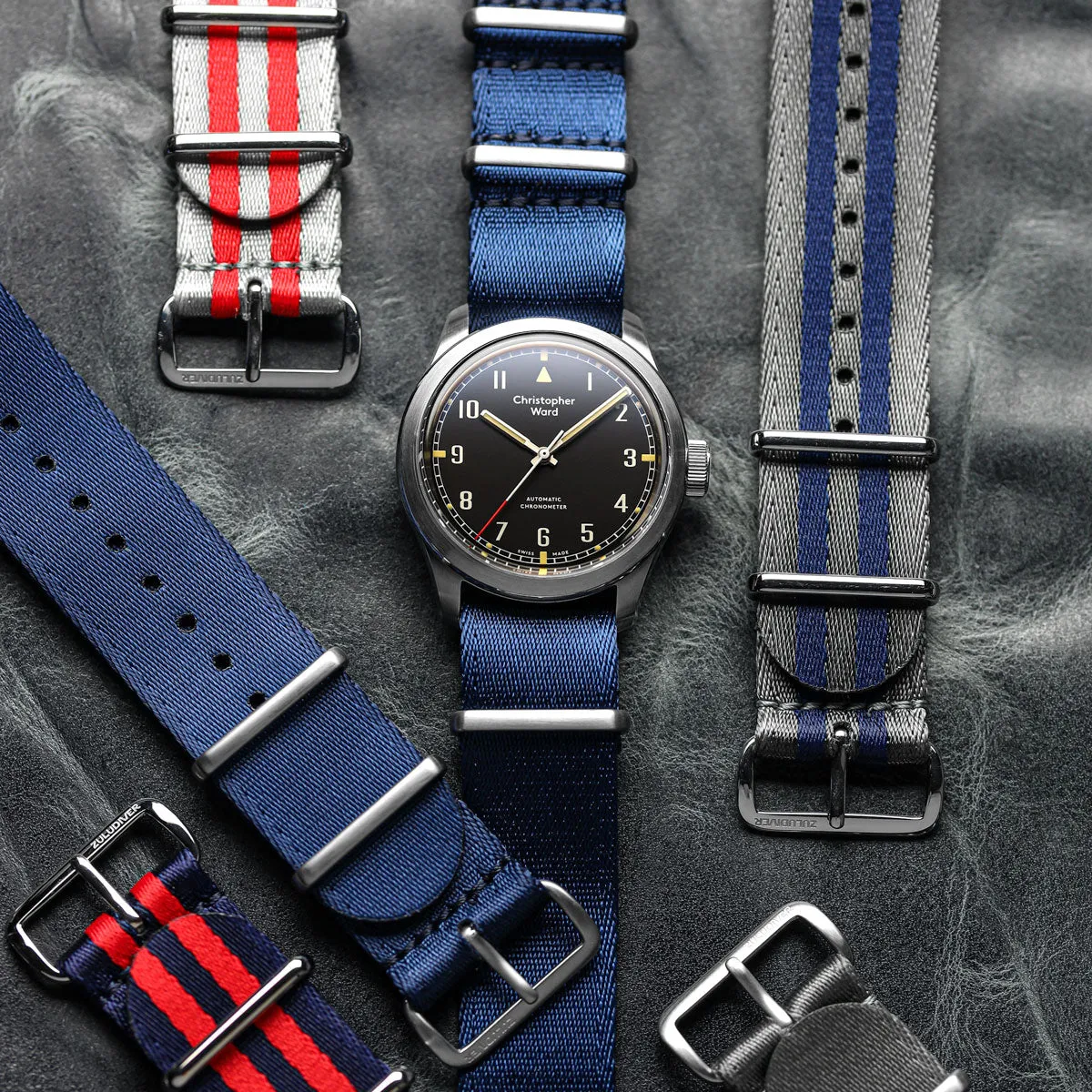 1973 British Military Watch Strap: ARMOURED - Grey/Red, Polished