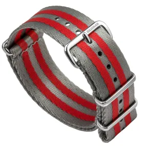 1973 British Military Watch Strap: ARMOURED - Grey/Red, Polished