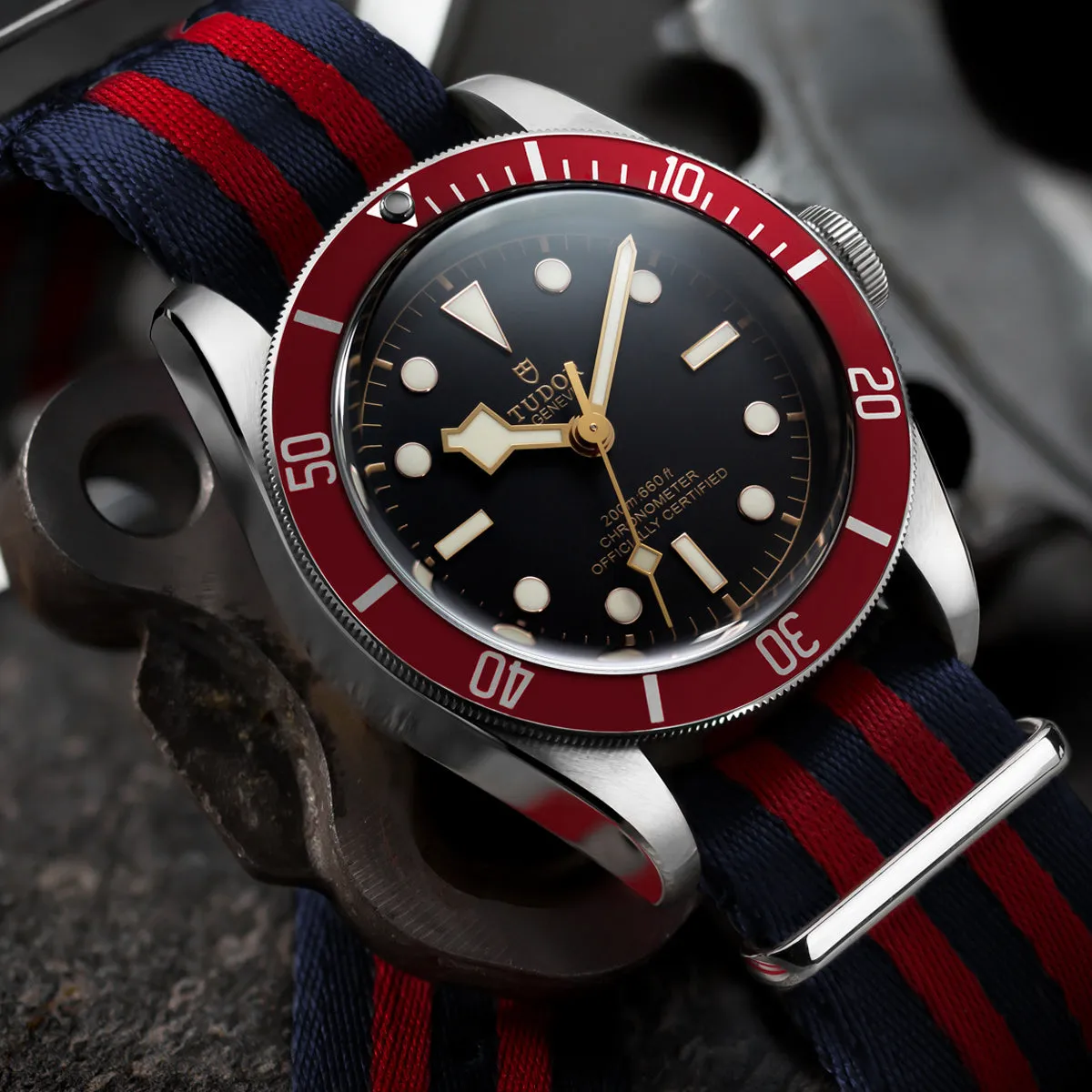 1973 British Military Watch Strap: ARMOURED - Grey/Red, Polished