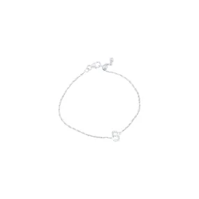 19cm Initial S Bracelet with Cubic Zirconia in Sterling Silver