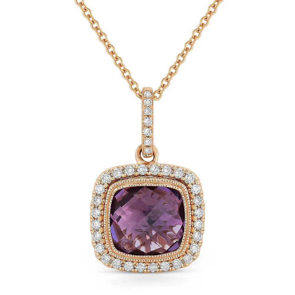 2.03ct Amethyst 16"Pendant Necklace in 14K Rose Gold