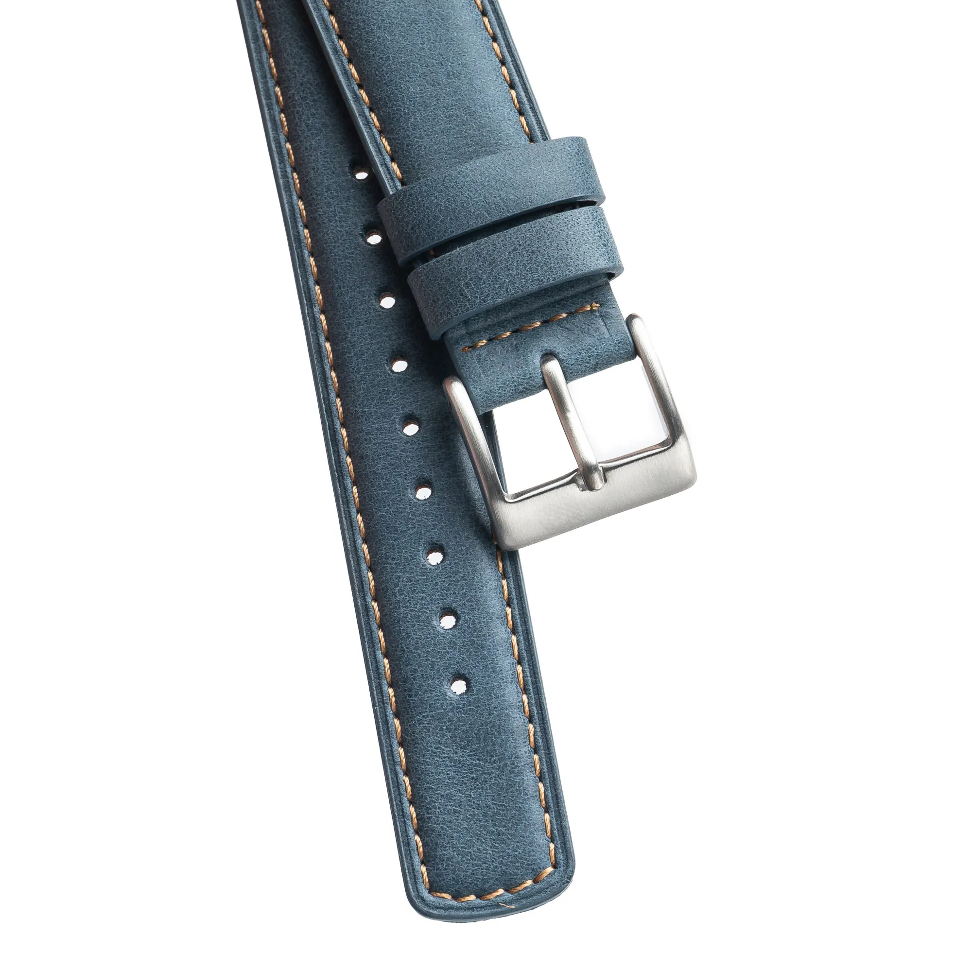 20mm 22mm Quick Release Padded Leather Watch Strap - Blue