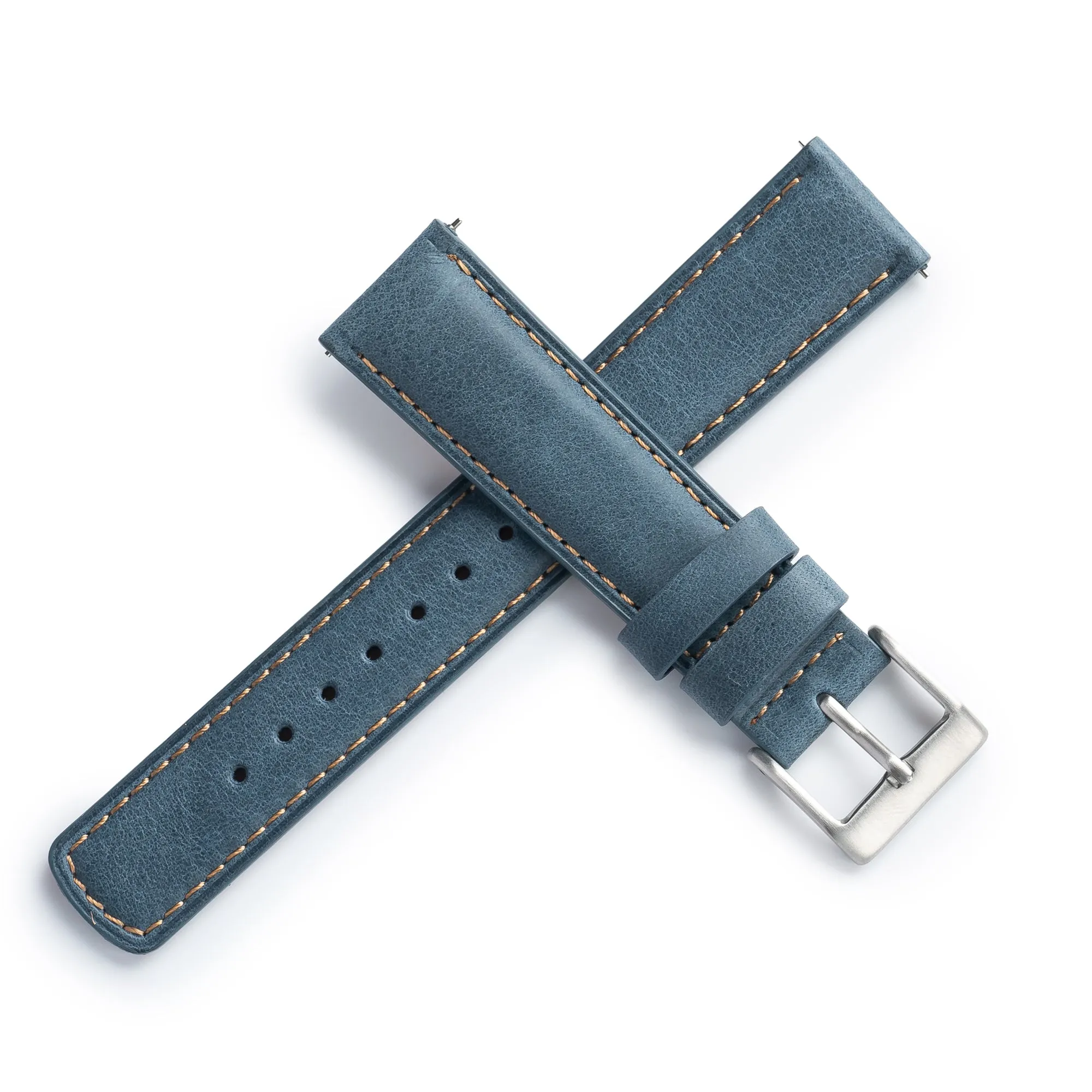 20mm 22mm Quick Release Padded Leather Watch Strap - Blue