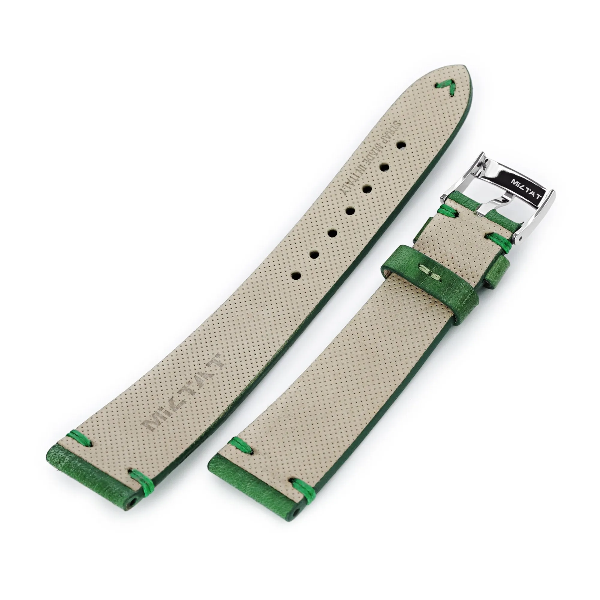 20mm Rebel Green Italian Handmade Leather of Art Watch Band, P Buckle