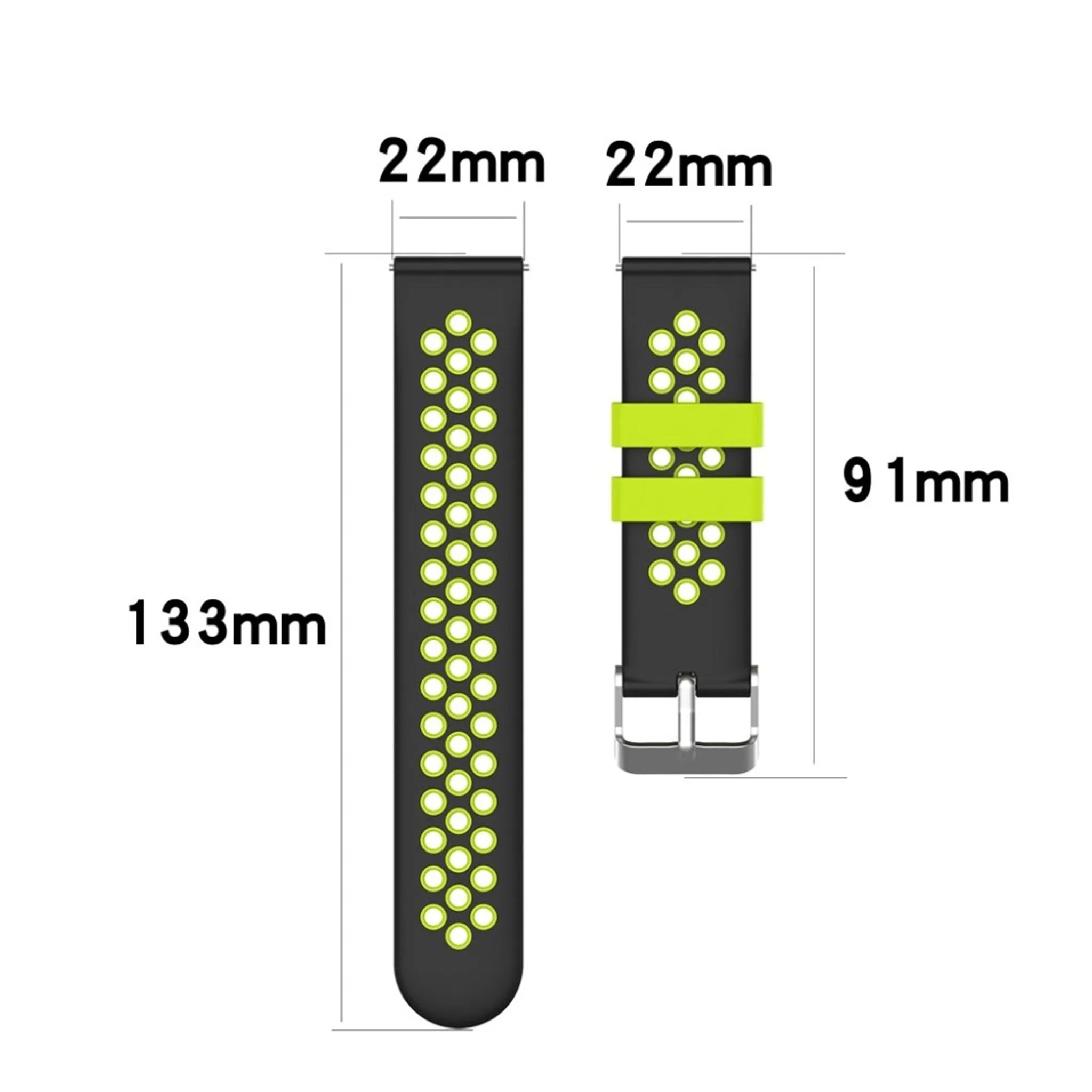 22mm Universal dual color sporty silicone watch strap - Black / Red