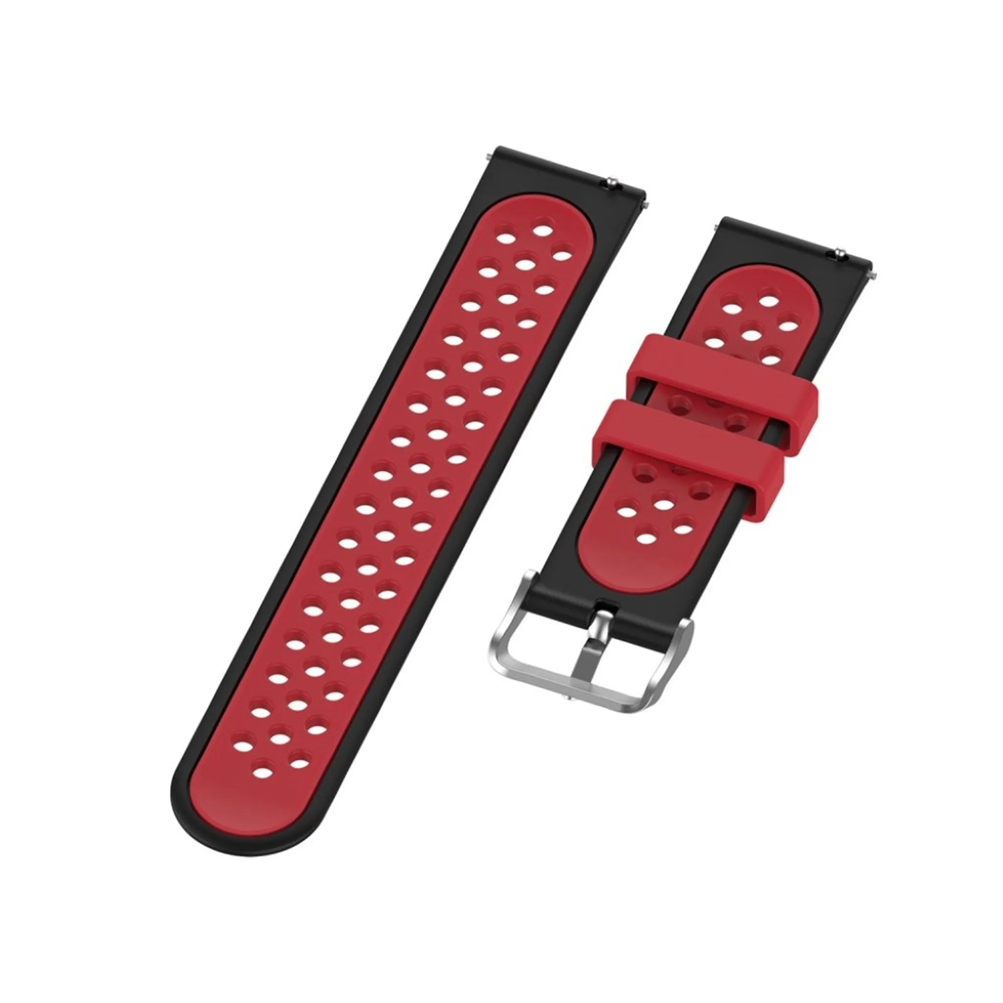 22mm Universal dual color sporty silicone watch strap - Black / Red