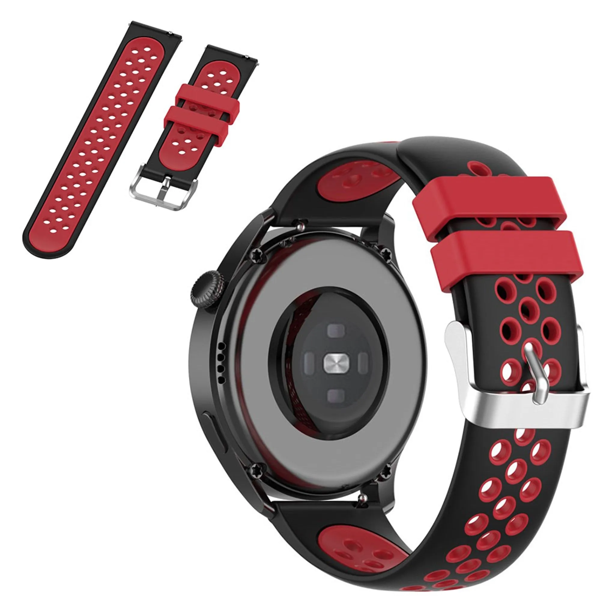 22mm Universal dual color sporty silicone watch strap - Black / Red