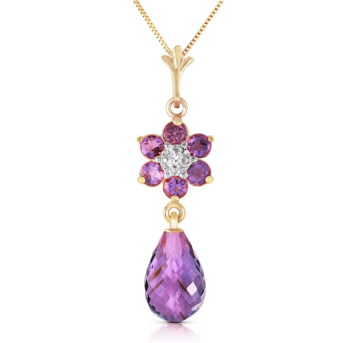 2.78 Carat 14K Solid Yellow Gold Necklace Natural Amethyst Diamond