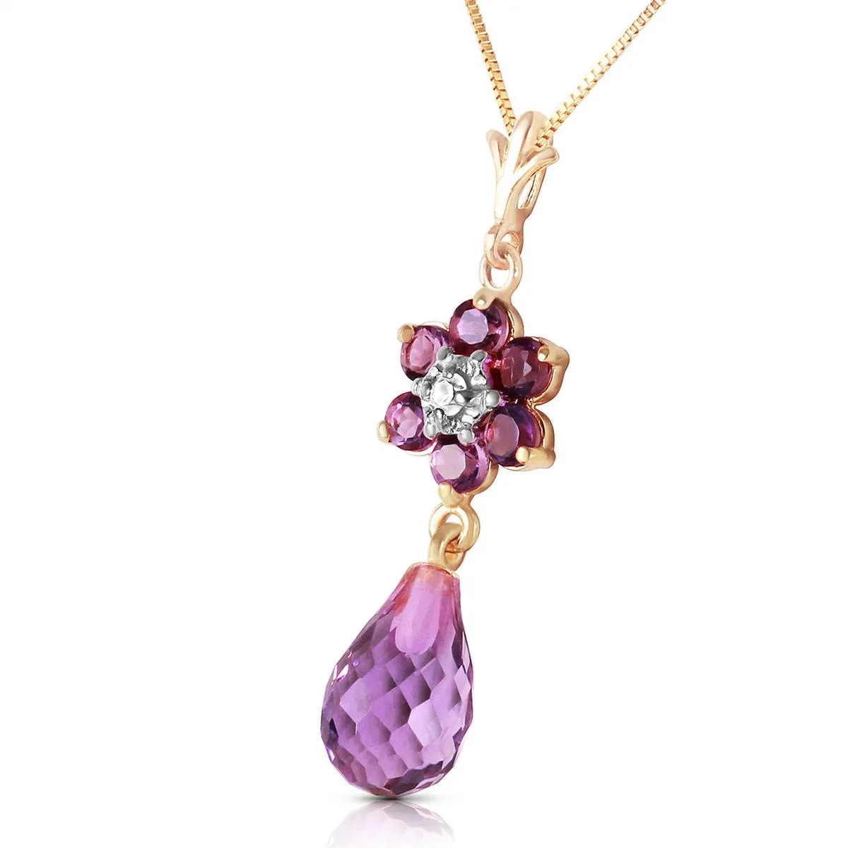 2.78 Carat 14K Solid Yellow Gold Necklace Natural Amethyst Diamond