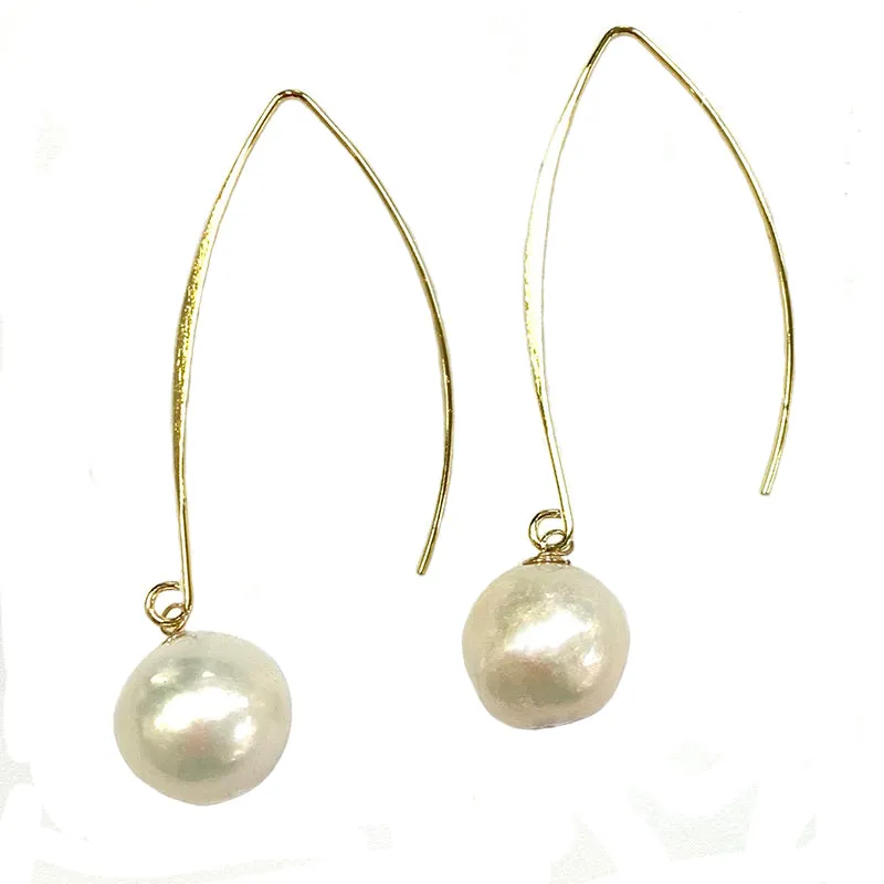 303-01-G | LONG DROP EDISON EARRING (WHITE ON GOLD)