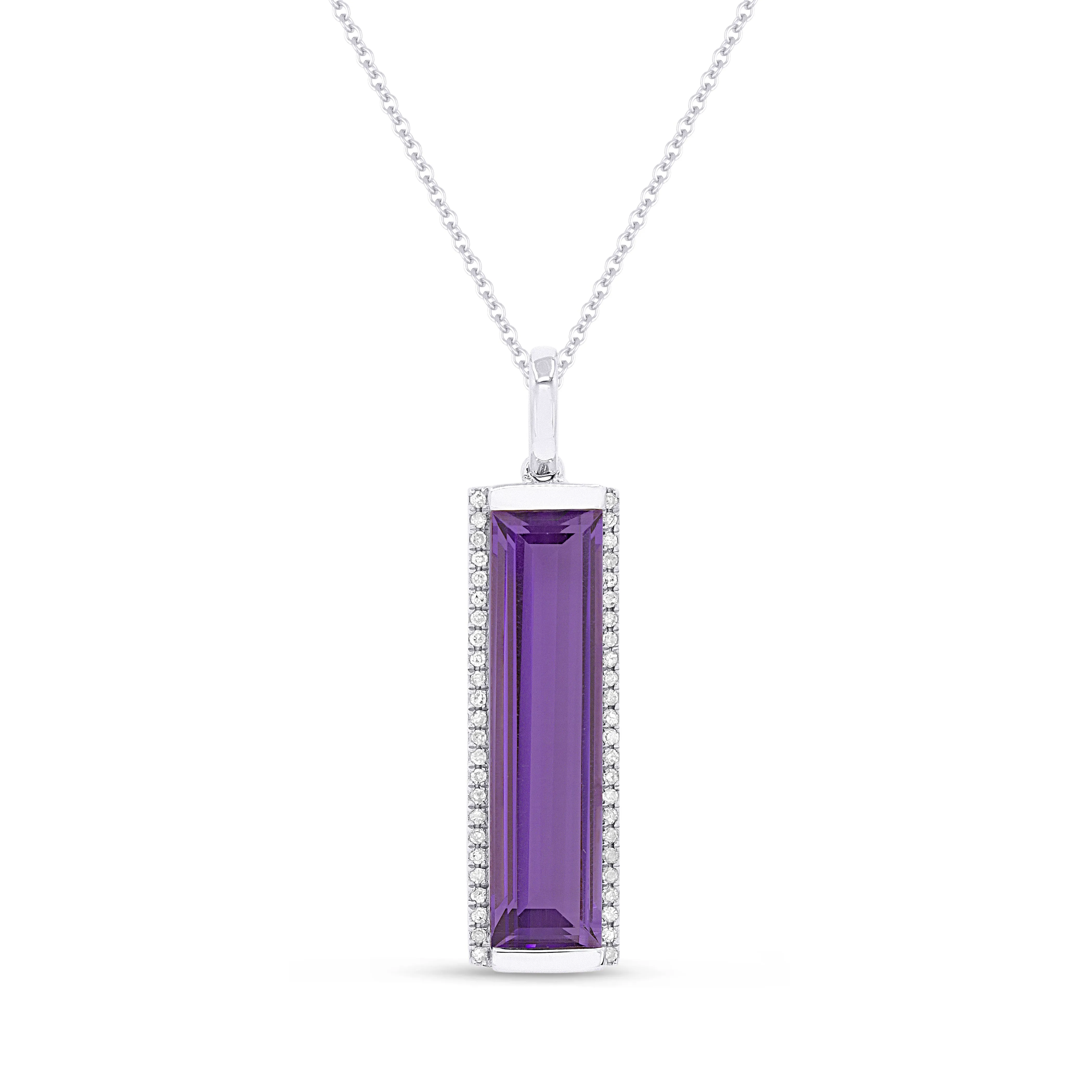 3.19ct Amethyst 16"Pendant Necklace in 14K White Gold