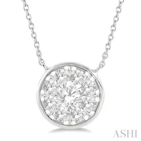 3/4 Ctw Round Shape Lovebright Diamond Necklace in 14K White Gold