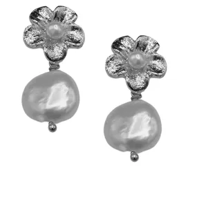 356-01-S | SILVER PETAL WITH PEARL DROP EARRING