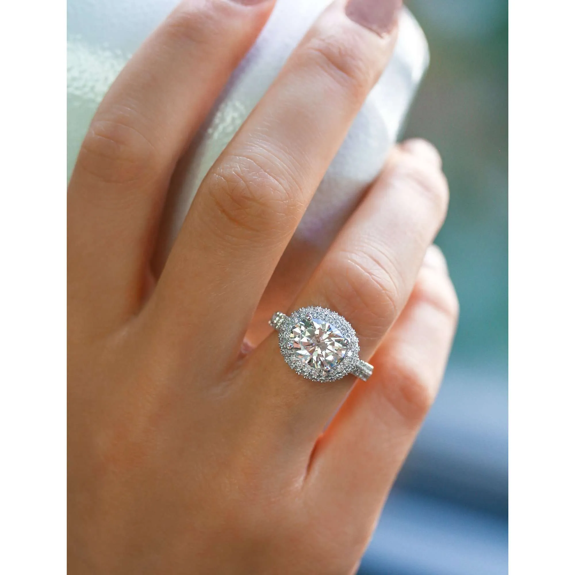 3ct Oval Moissanite Double Halo East-West Ring