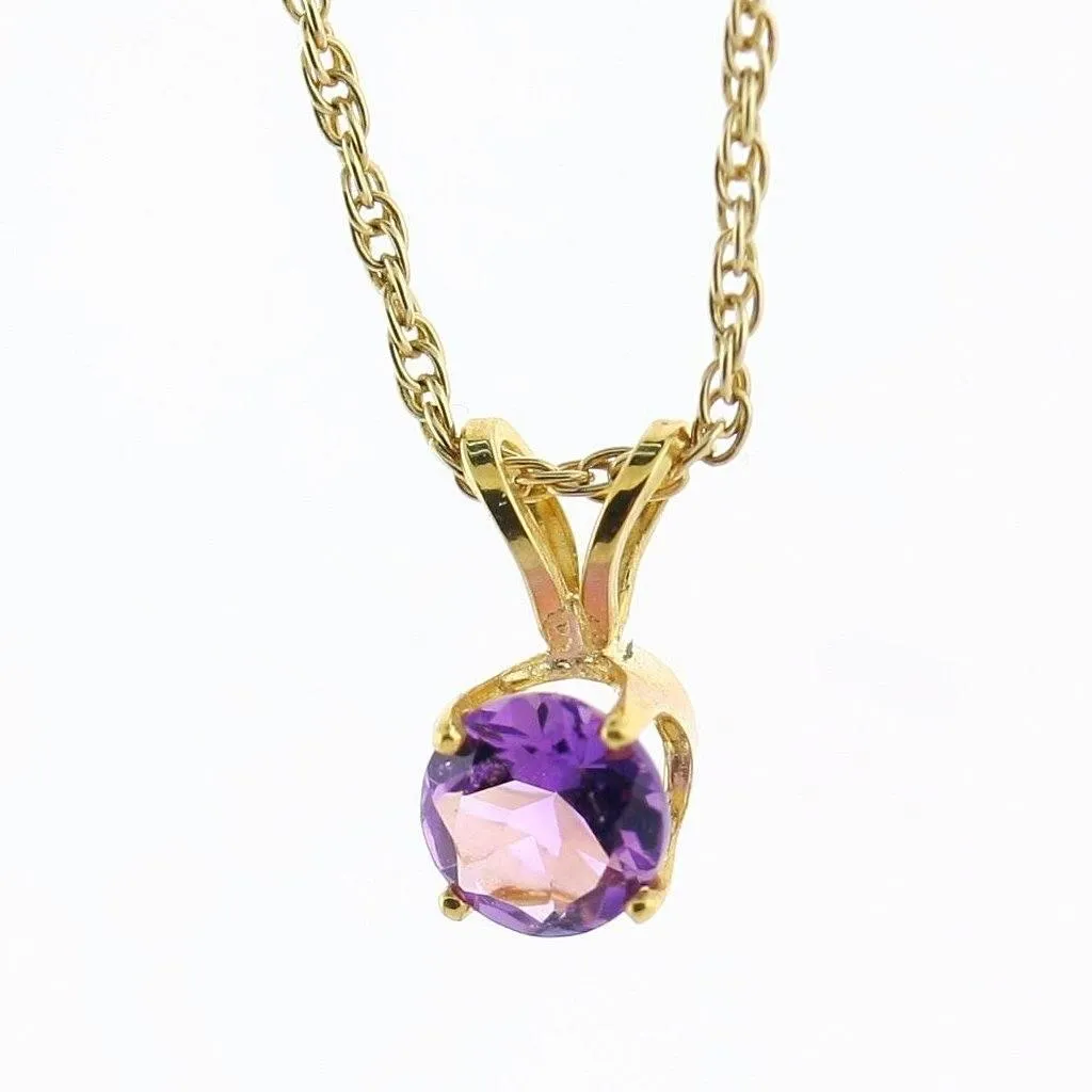 5 mm Round Amethyst Solitaire Pendant Necklace 14k Yellow Gold February Birthstone