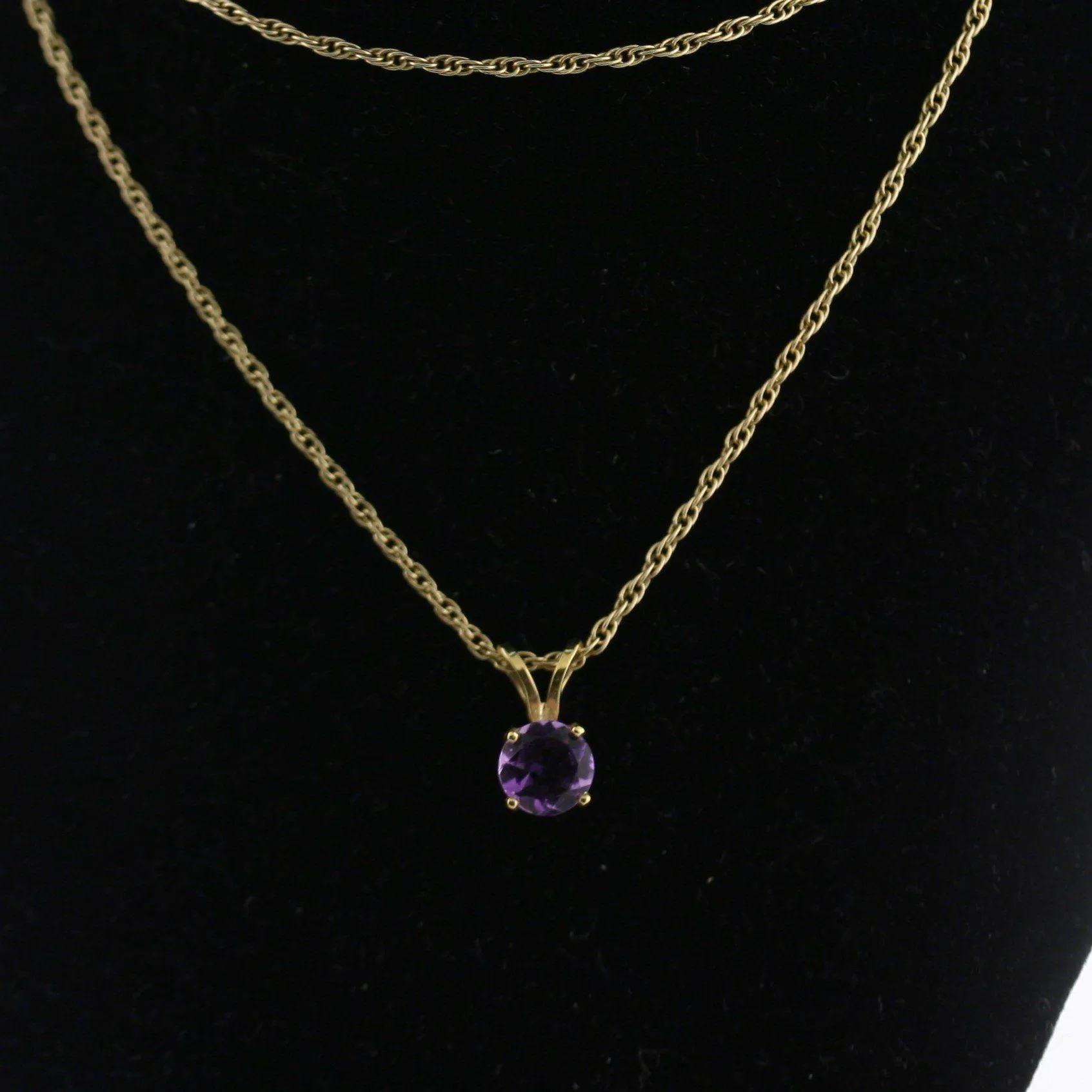 5 mm Round Amethyst Solitaire Pendant Necklace 14k Yellow Gold February Birthstone