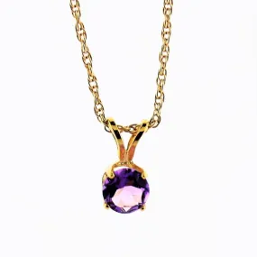 5 mm Round Amethyst Solitaire Pendant Necklace 14k Yellow Gold February Birthstone