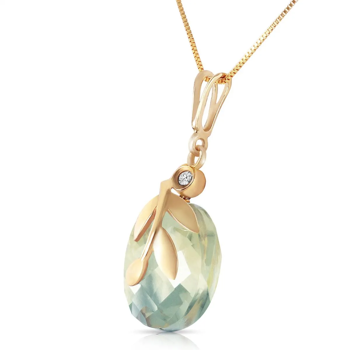 5.32 Carat 14K Solid Yellow Gold Necklace Natural Green Amethyst Diamond