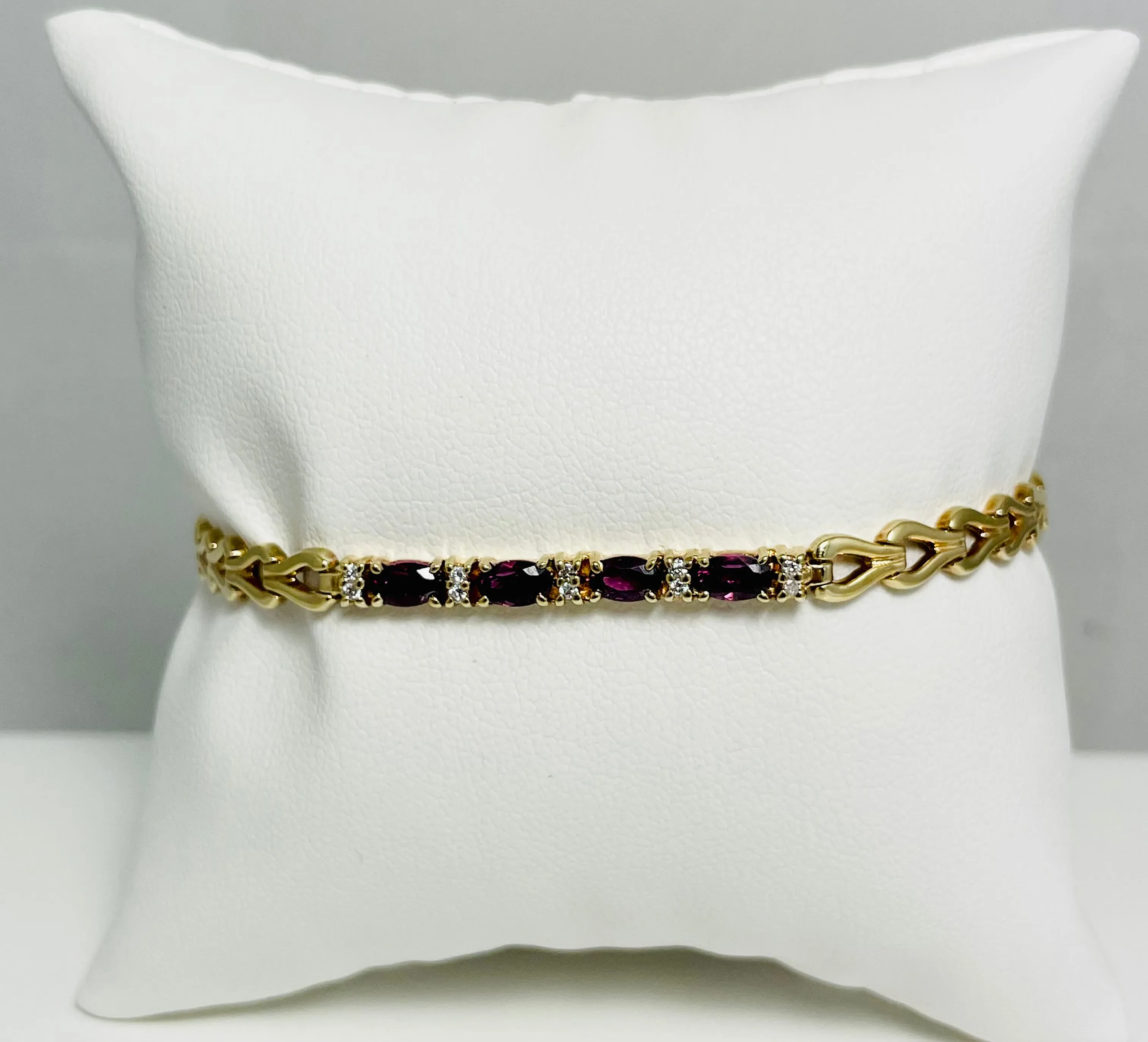 7" 14k Gold Natural Amethyst Diamond Bracelet