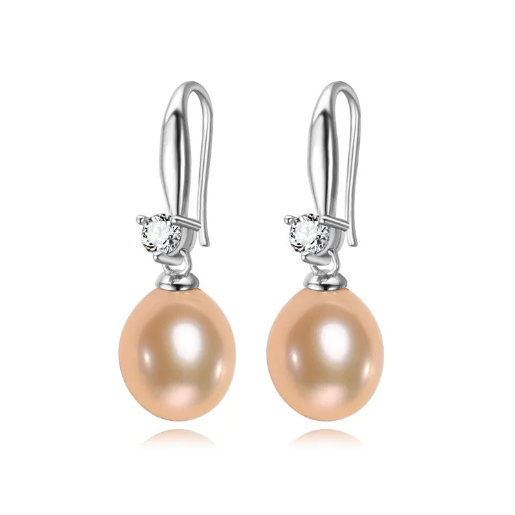 8mm-10mm AAA Drop Freshwater Pearl 925 Sterling Silver Earrings