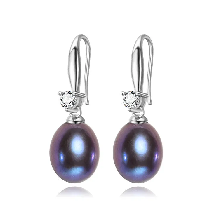 8mm-10mm AAA Drop Freshwater Pearl 925 Sterling Silver Earrings