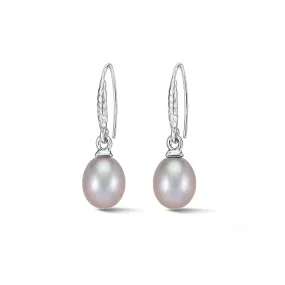 8mm Oval Dove Grey Luna Pearl Drop Earrings