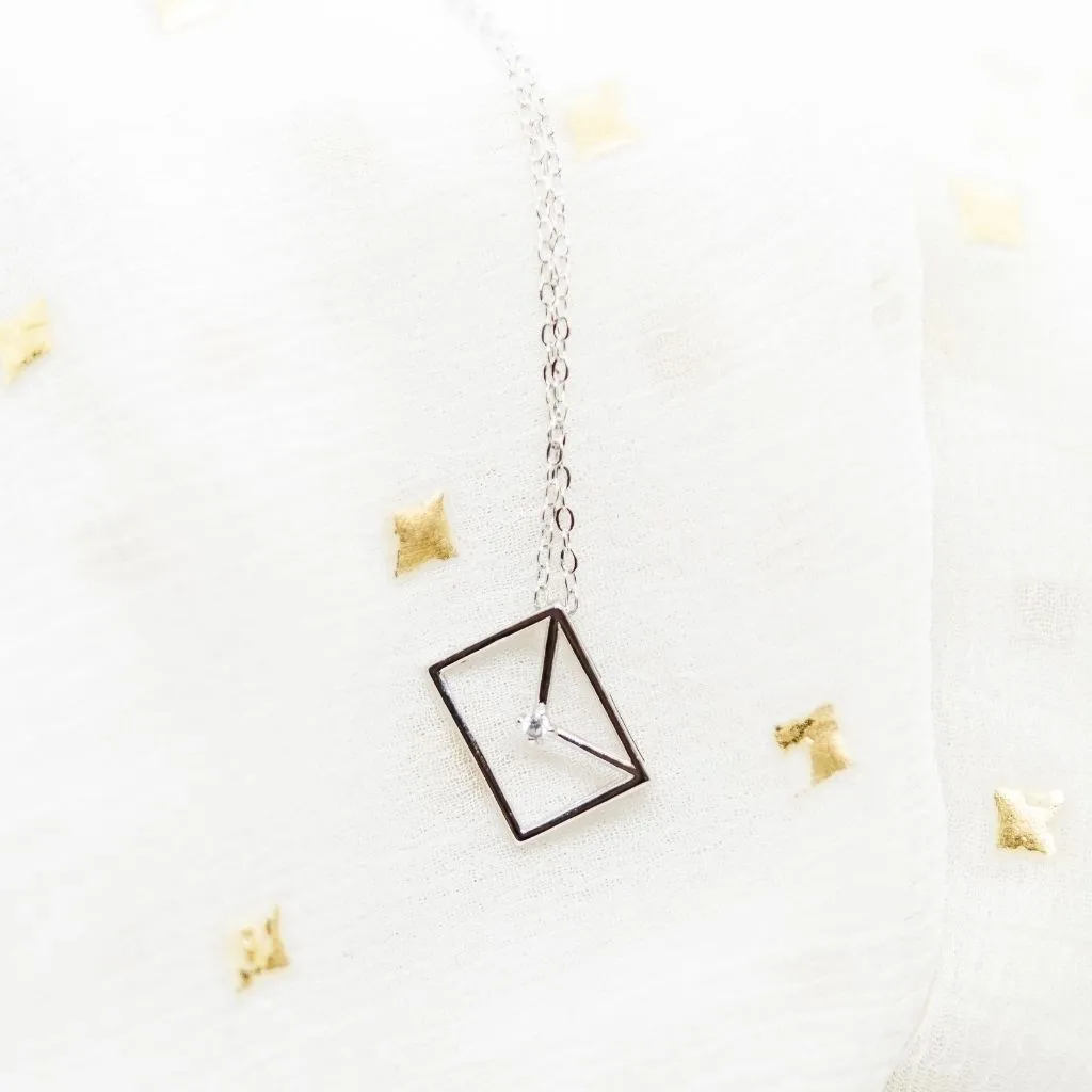 925 Silver Envelope Letter Square Dainty Slim Pendant Necklace