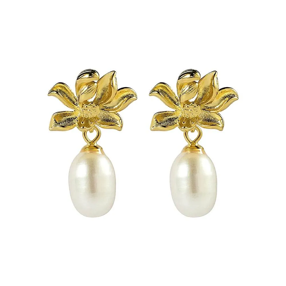 925 Silver Lotus Pearl Earrings