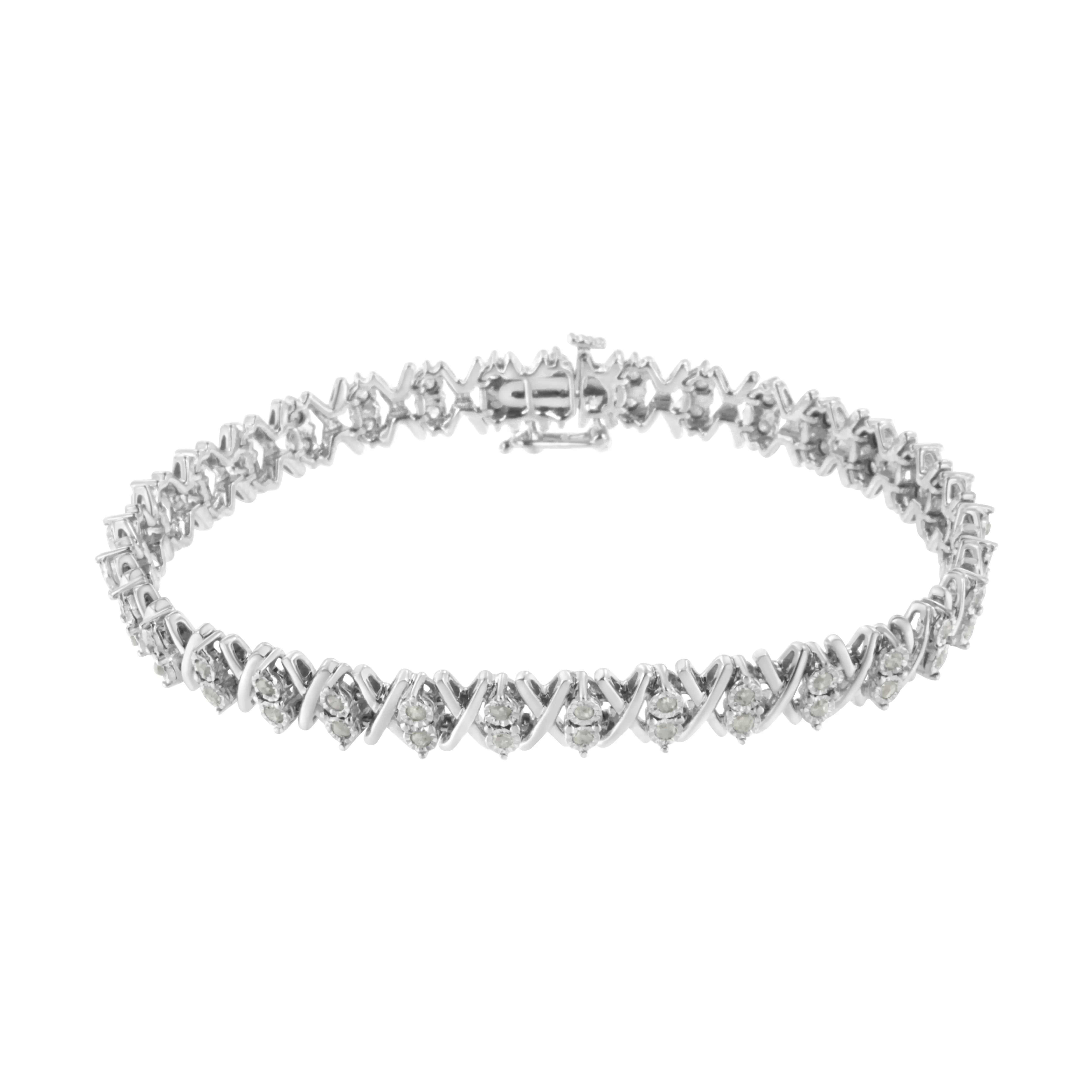 .925 Sterling Silver 1.0 Cttw Diamond Miracle-Set X-Link 7" Tennis Bracelet