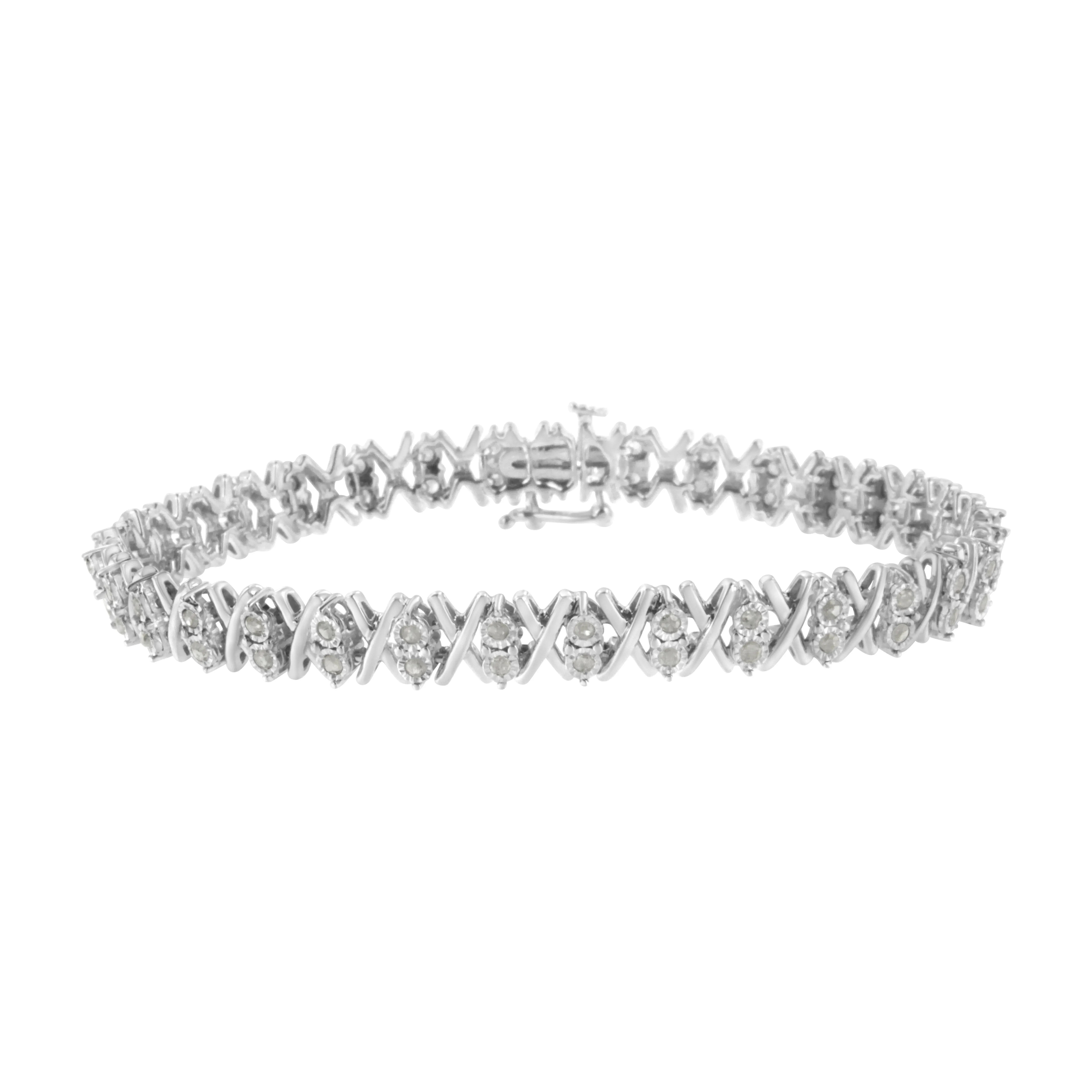 .925 Sterling Silver 1.0 Cttw Diamond Miracle-Set X-Link 7" Tennis Bracelet