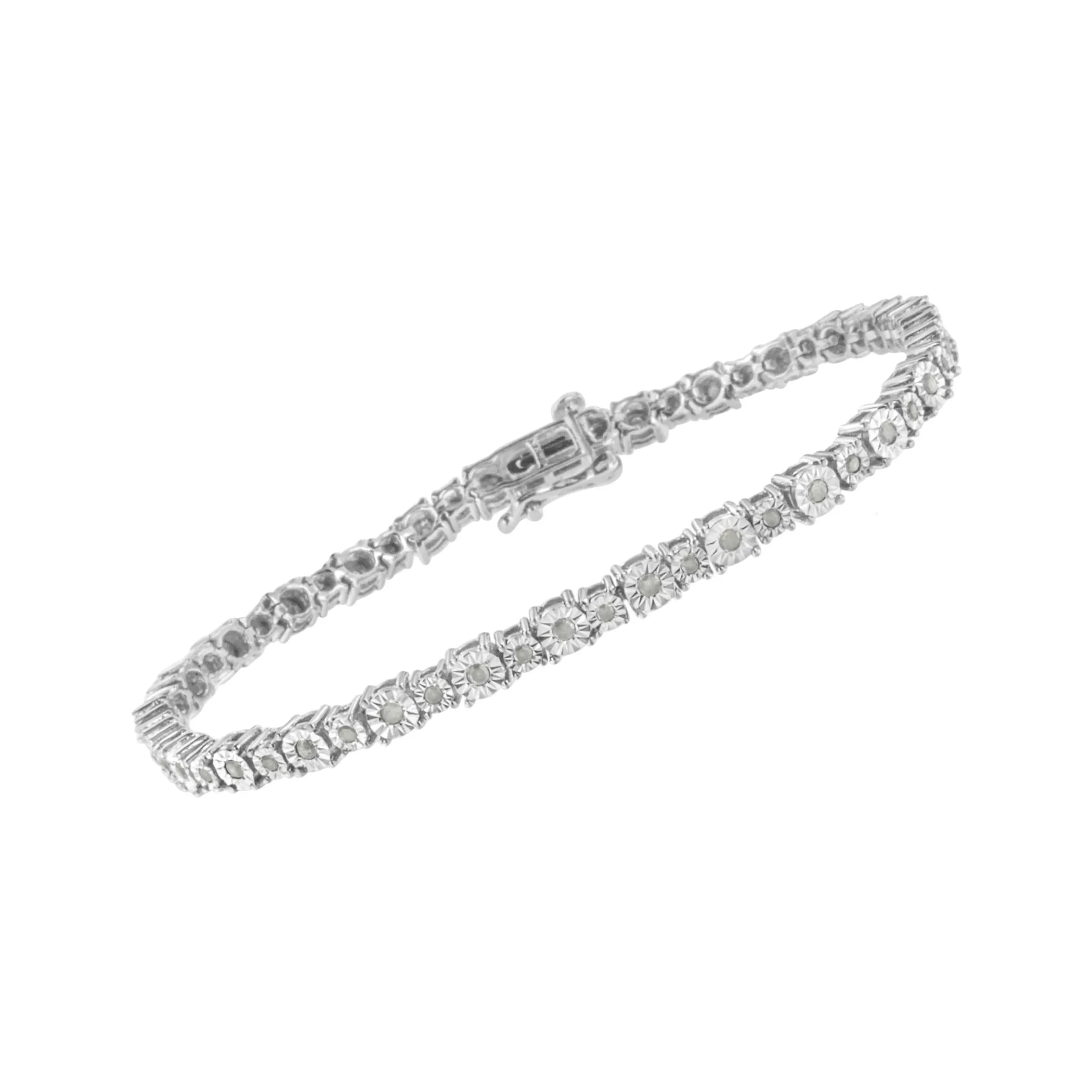 .925 Sterling Silver 1.0 Cttw Miracle-Set Diamond Alternating Graduated Link Tennis Bracelet (I-J Color, I3 Clarity) - 7.5"