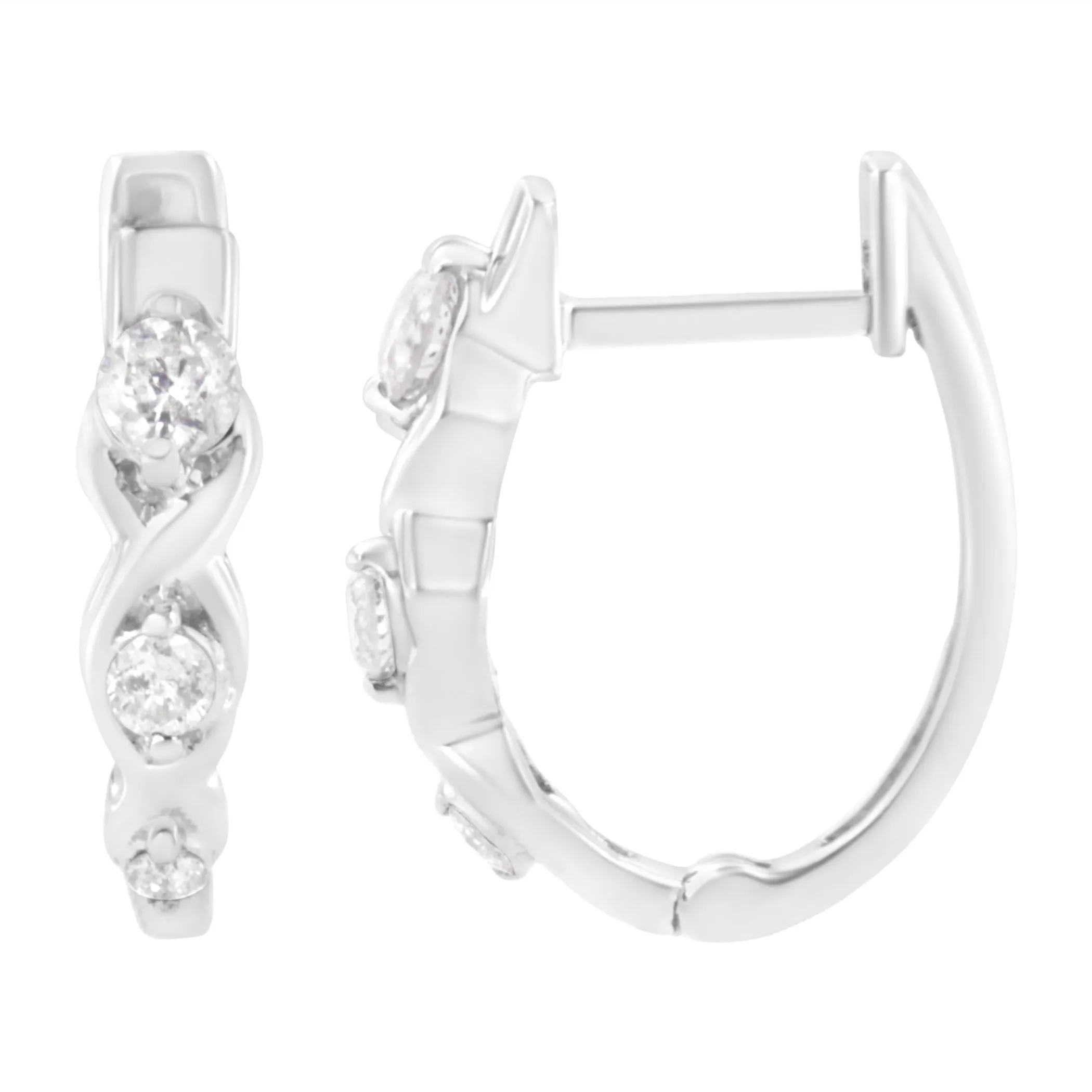 .925 Sterling Silver 1/4 cttw Prong Set Round-Cut Diamond Twist and Swirl Hoop Earring (I-J Color, I2-I3 Clarity)