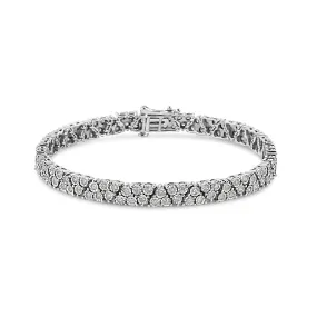 .925 Sterling Silver 2.00 Cttw Miracle Set Diamond Trio Link Multi Row Tennis Bracelet