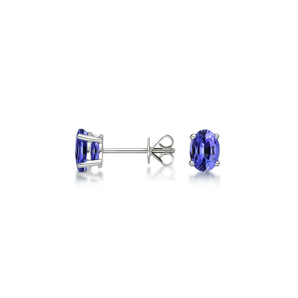 925 STERLING SILVER 2.00CT GENUINE TANZANITE OVAL STUD EARRINGS WOMEN AND MEN