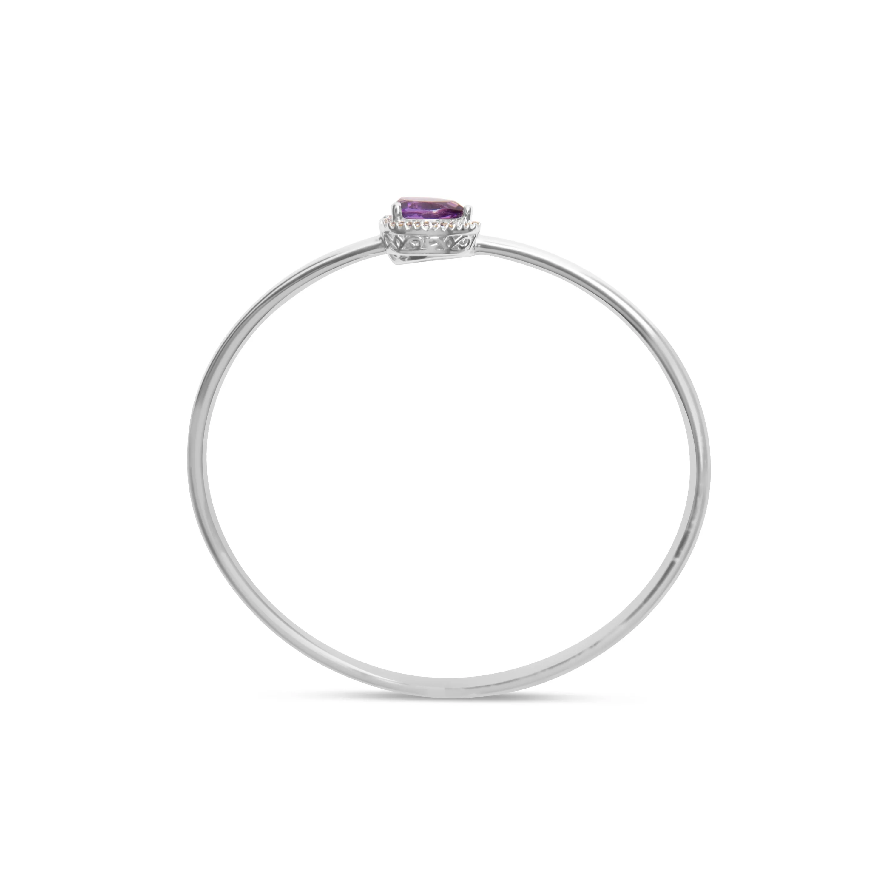 .925 Sterling Silver 8 x 5.5mm Pear Shape Amethyst  and Diamond Accent Halo Bypass Bangle Bracelet