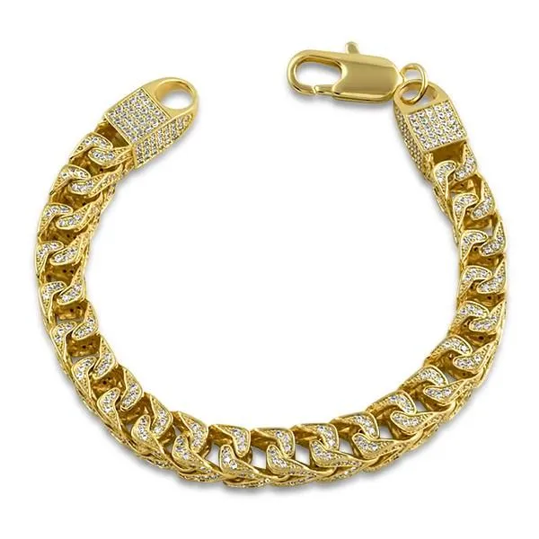 .925 Sterling Silver CZ Franco 8MM Bling Bling Bracelet Gold